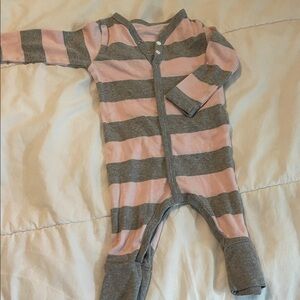 Burt's Bees Baby Pink and Gray Striped Footie